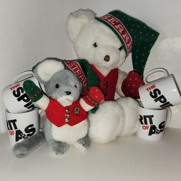 Vintage Abearham & Strauss the Mouse Stuffed Bear and Mouse, A&S Mugs
